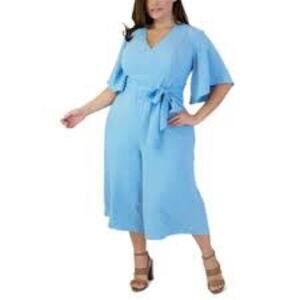 NWT Maree Pour Toi Sky Blue Jumpsuit Tie Waist & Flutter Sleeve Size 18 T5